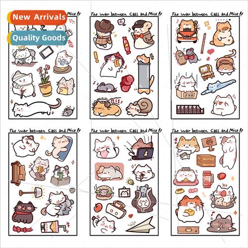 8 pcs of cat and mouse struggle dress up stickers handbook b