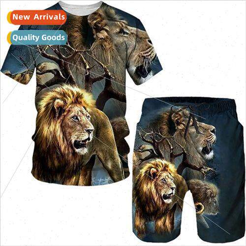 2023 new mens suit 3D digital printing animal figure short s