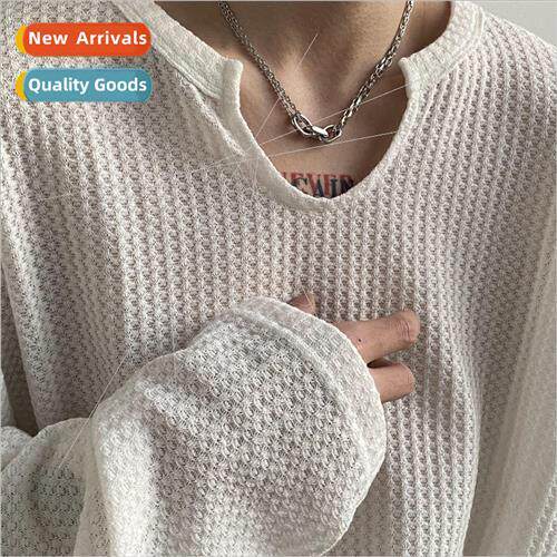 Long-sleeved t-shirt men 2022 new national  white loose bott
