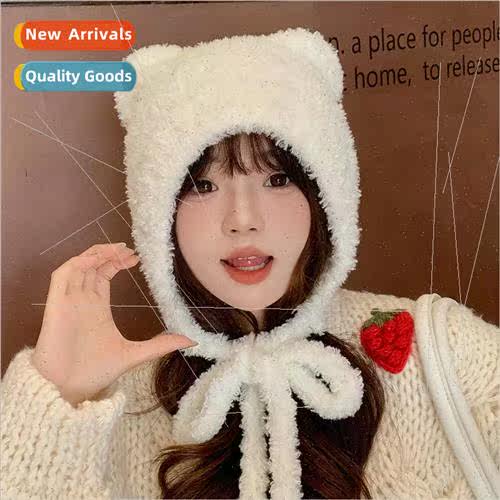 Cute bear wool cap female fall and winter show face small kn