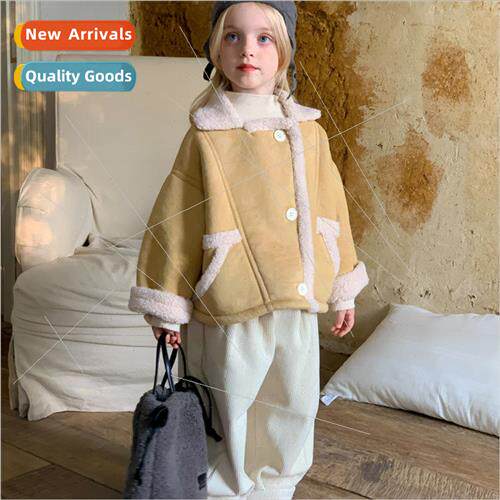Korea girls lambs wool jacket 2023 new baby fall and winter