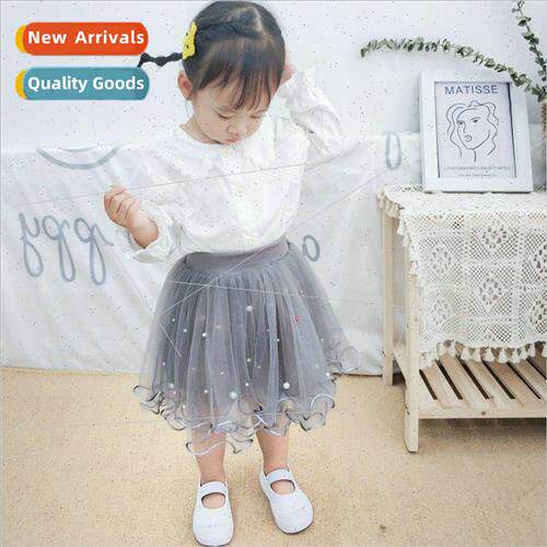 Spring versatile childrens skirts girls net skirt beaded chi