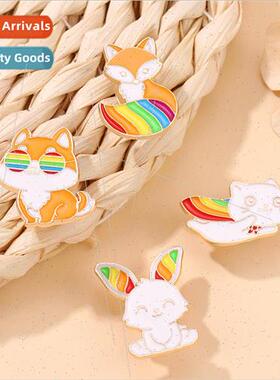 Cute little animal rainbow rabbit fox frog alloy brooch clot