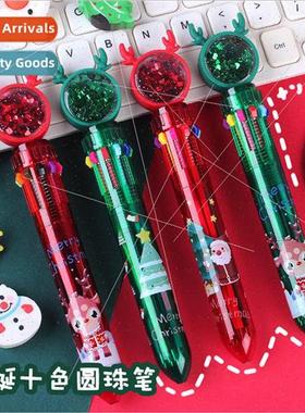 Christmas Sequins 10 Color Push Action Ballpoint Pens Santa