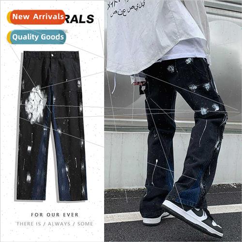 Ink Splash Design Jeans American Vintage Splicing Loose Casu