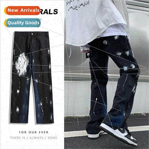 Ink Splash Design Jeans American Vintage Splicing Loose Casu