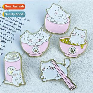 Creative Cartoon Pink Cat Brooch Kitten Ramen Bowl Chopstick