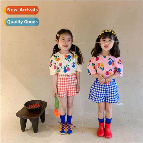 childrens T-shirt 2023 summer new girls Korean  of the flowe