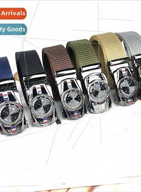 Automatic Swivel Buckle Gun Black Woven Faux Nylon Belt Outd