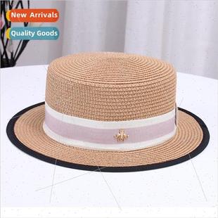 bowler hat small top flat bee pink female straw Summer