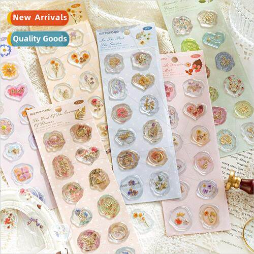 Hot gold fire paint drip stickers dried flowers plant thin s