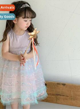Korean childrens clothing girls summer dress 适用eign- mesh
