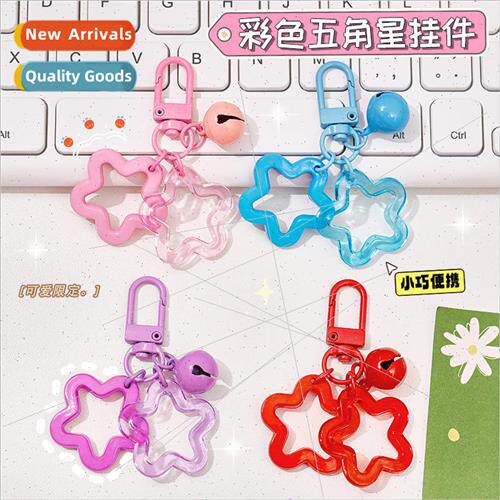 Colorful pentagram bell keychain acrylic hollow flower key r