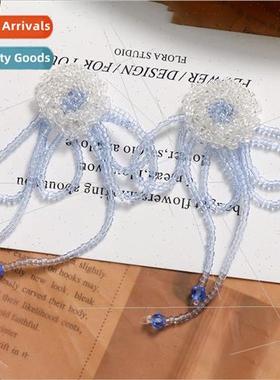 Cold wind tassel long flowers bow earrings diy handmade weav