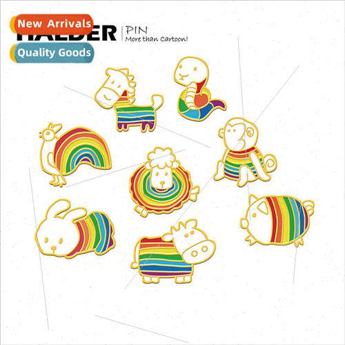 zodiac rainbow metal badge rabbit pig horse chicken monkey s