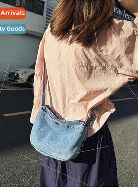 mple denim shoulder bag female washed cell phone bag literar