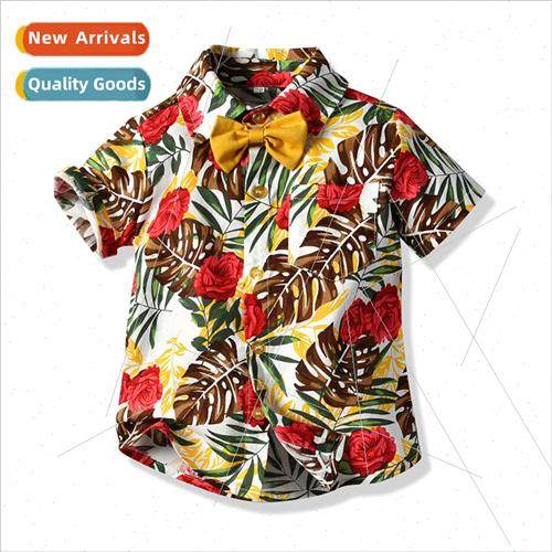 Boys shirt summer thin section Flip collar bow tie short sle
