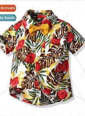 Boys shirt summer thin section Flip collar bow tie short sle