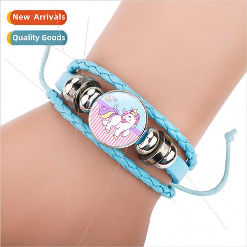 Cute Kids Cartoon Unicorn Pony Time Gemstone Bracelet Blue H