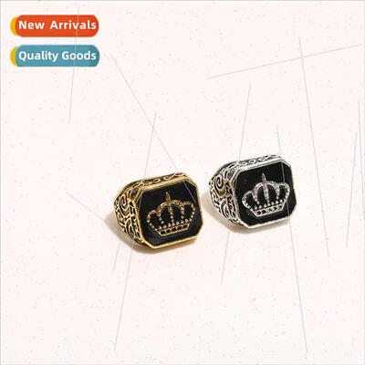 Ripple Charm Crown Ring Vintage Black Drip Oil Jewelry