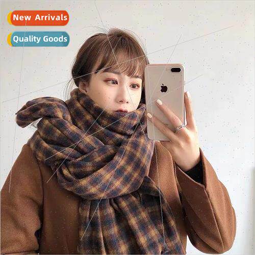 Large size scarf 2023  retro plaid imitation cashmere shawl