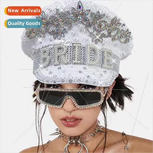 Womens letter pearl wedding cap silver sequins diamonds phot