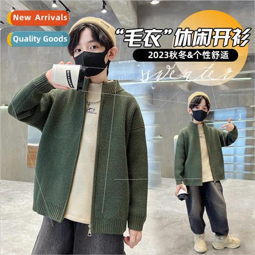 Boys sweater cardigan jacket fall and winter 2023 new Korean