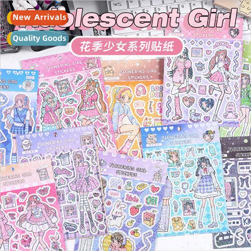 Flower season girl handbook stickers cute girl children stic