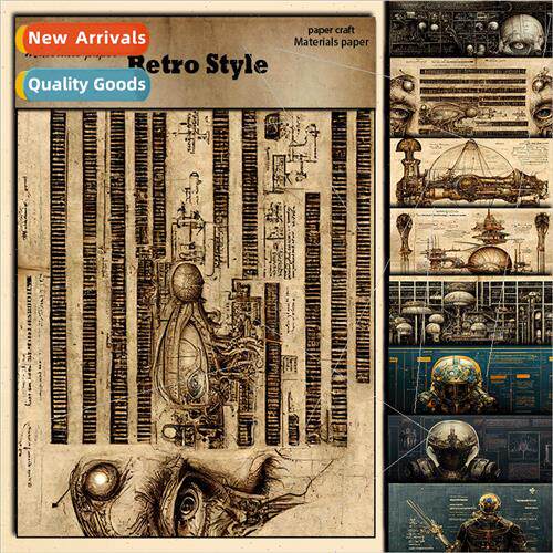 Vintage cyberpunk material paper 14x20cm 8 pcs material pape