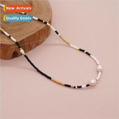 New bohemian ethnic  collarbone chain natural pearl rice bea