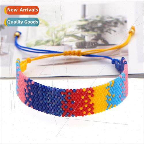 mple bohemian  beaded rice beads hand-woven rainbow gradient