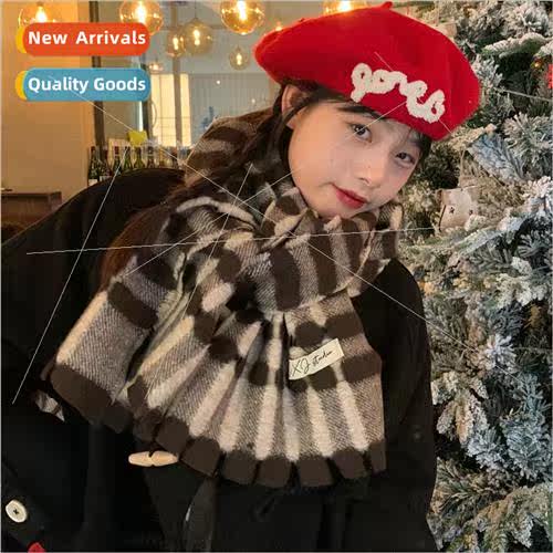 che thickened plaid scarf female 2022 winter new Korean  of