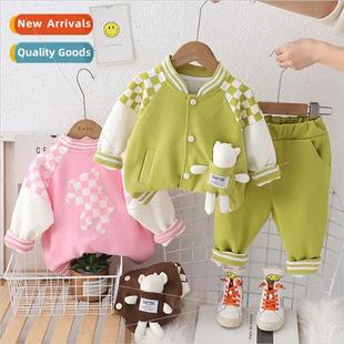 suit year new cartoon bear pocket plaid spring 2024