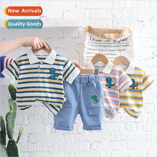 2023 summer new boys lapel striped short-sleeved suit boys b