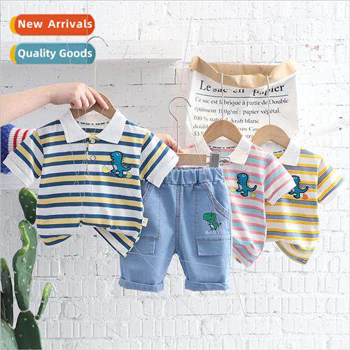 2023 summer new boys lapel striped short-sleeved suit boys b