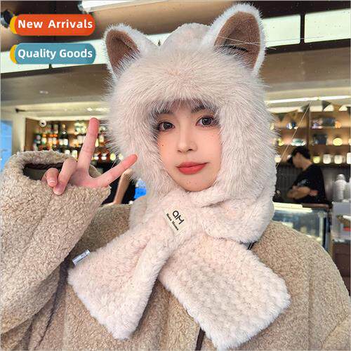 Fox ears hat scarf all-in-one winter female cute one-piece n