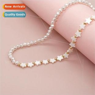 New bohemian  necklace copper beads shell pentagram pearl ha