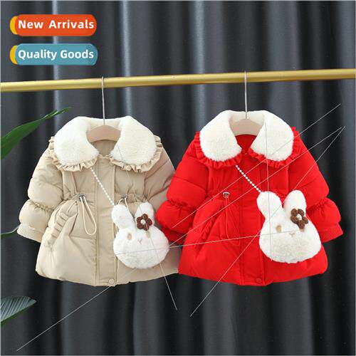 Winter girls hair collar padded cotton jacket new 适用eign-