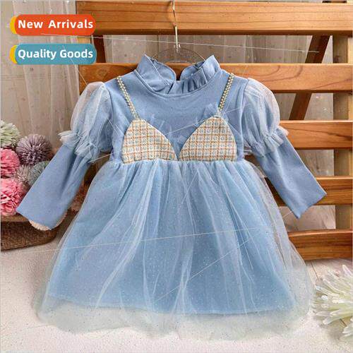 Baby dress 2023 fall Korean  of the mesh long-sleeved skirt