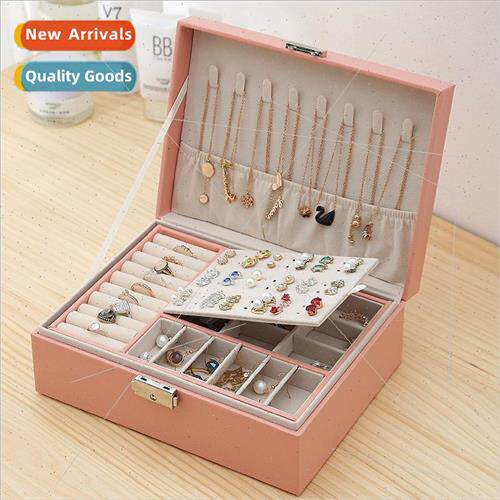 New double-layer with lock wooden jewelry box earrings earri