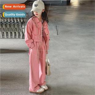 Girls fall suit childrens soft denim jacket long pants dress