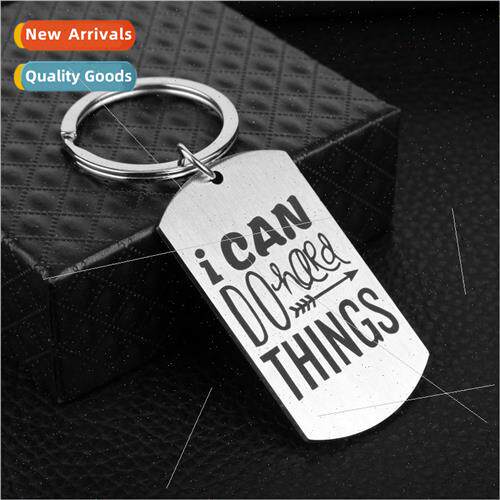 New i can do hard things stainless steel tag keychain pendan