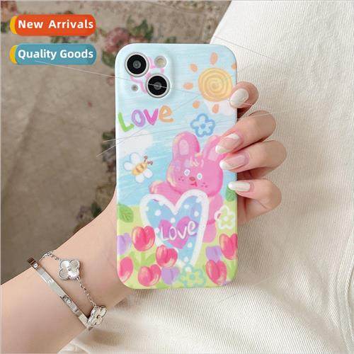 Small fresh oil painting pink rabbit 适用 iPhone 14 case 12P