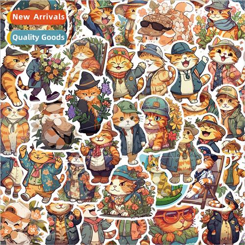 50 cartoon orange cat doodle stickers handbook material cell