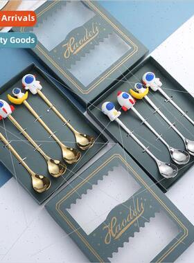 Creative cartoon spaceman stainless steel spoon gift box cof