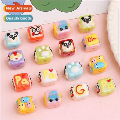 Cute cartoon acrylic hand-painted panda smiley face square b