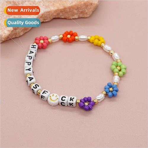 Ethnic Style Four Square Alphabet Beads Smiley Face Hand-Wov