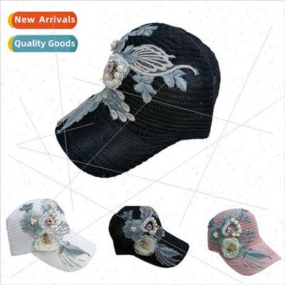 Hat female summer hollow lace flowers pearl duck tongue cap