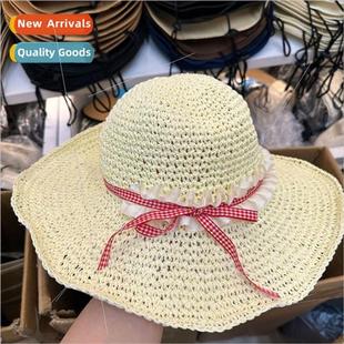 straw vers the sun ruffled hat woven lace bow Korean