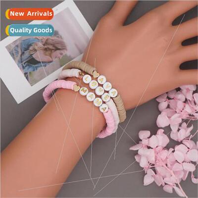 Bracelets new handmade soft ceramic spacer beads love letter
